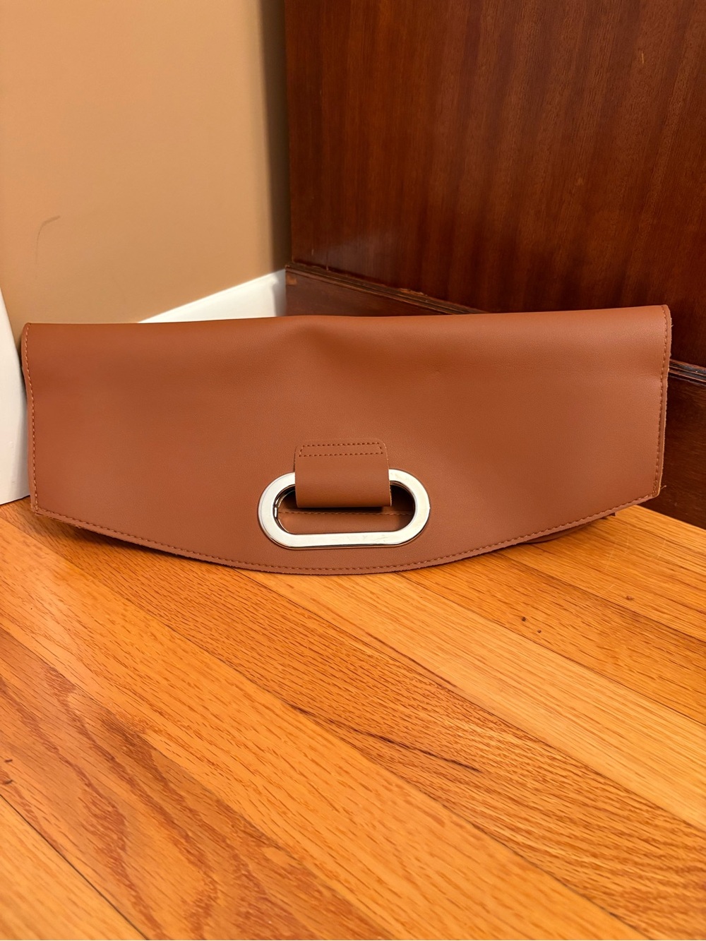Faux Cognac Leather Fold Over New Clutch